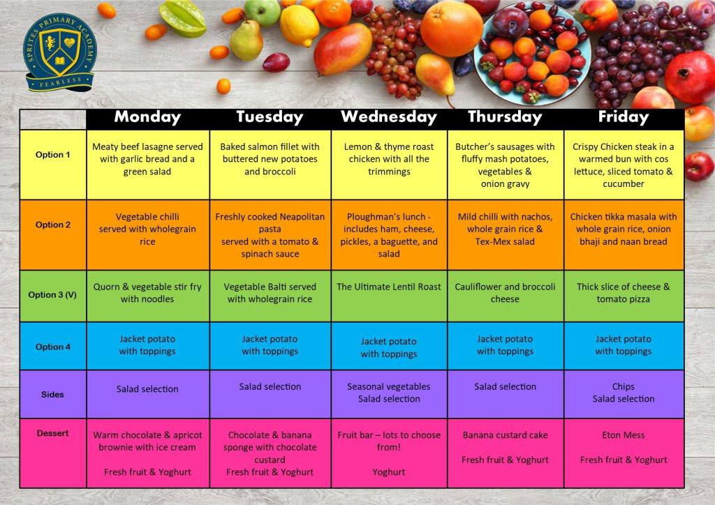 Lunch Menu | Sprites Primary Academy